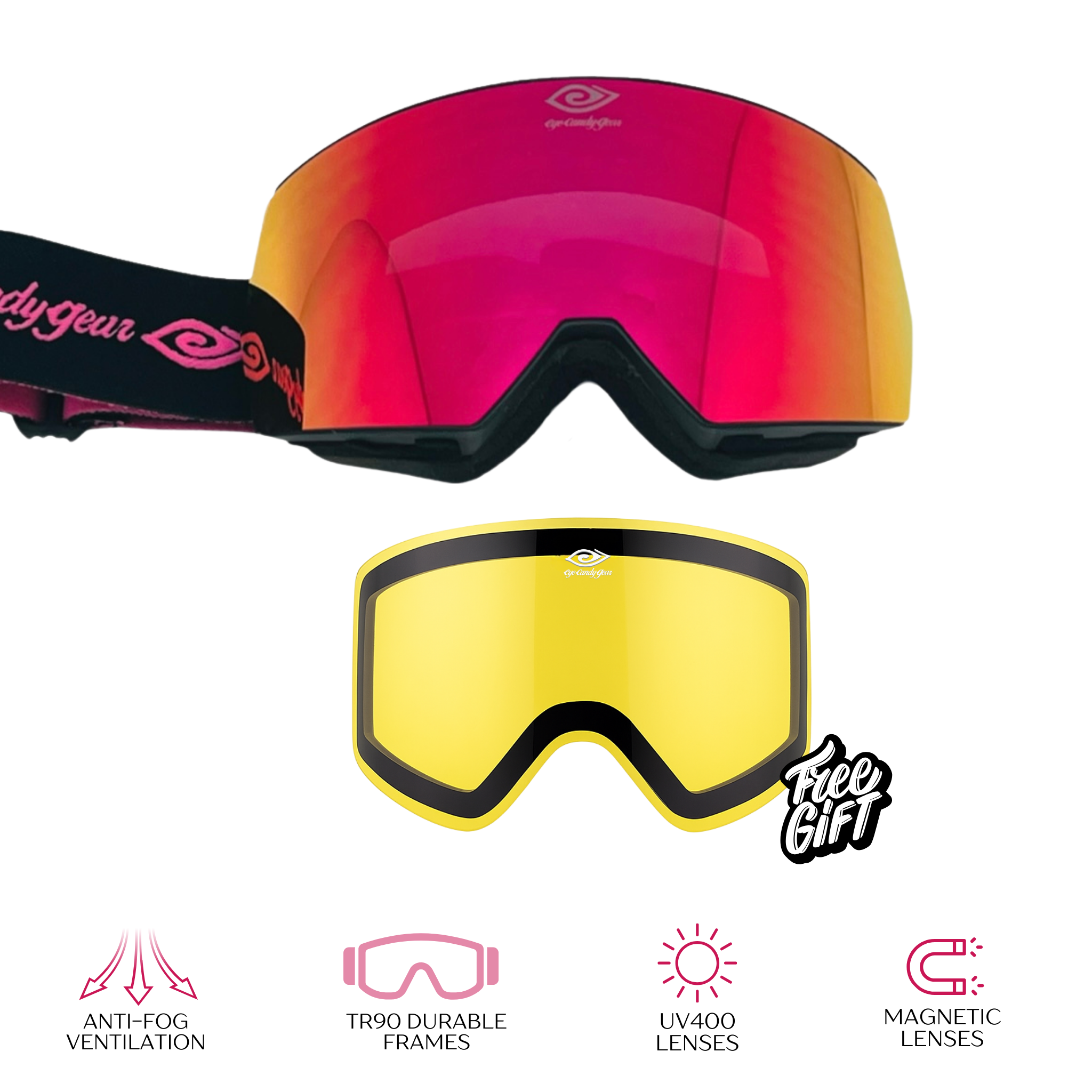 Ruby Rippers - Magnetized Snow Goggles - (Interchangeable Lenses