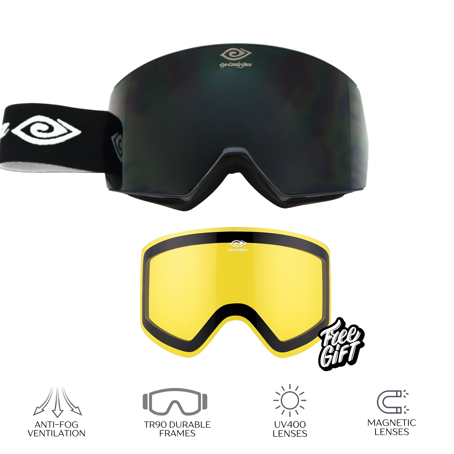 Double Black - Magnetized Snow Goggles - (Interchangeable Lenses)