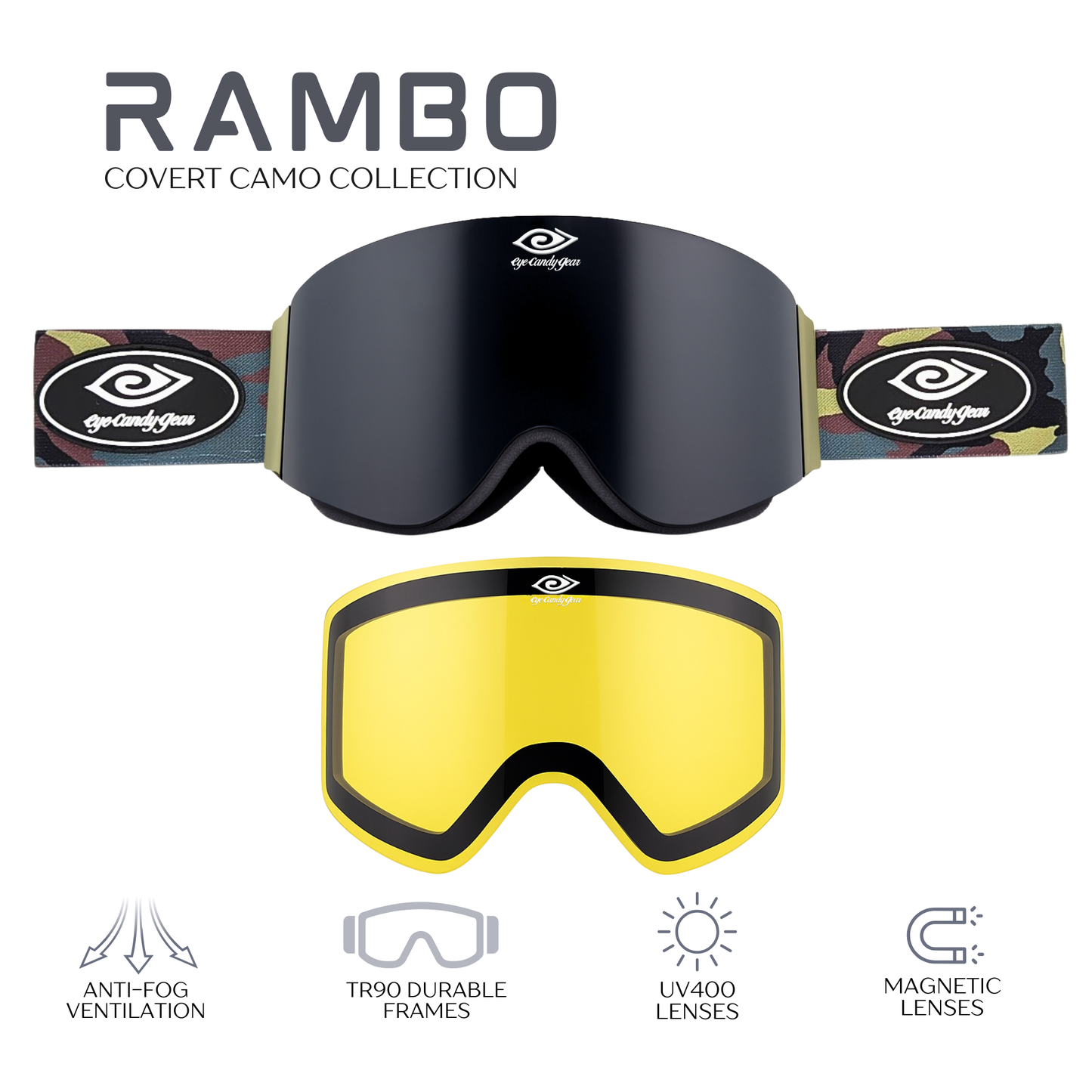 Rambo -Magnetized Snow Goggles - (Interchangeable Lenses)
